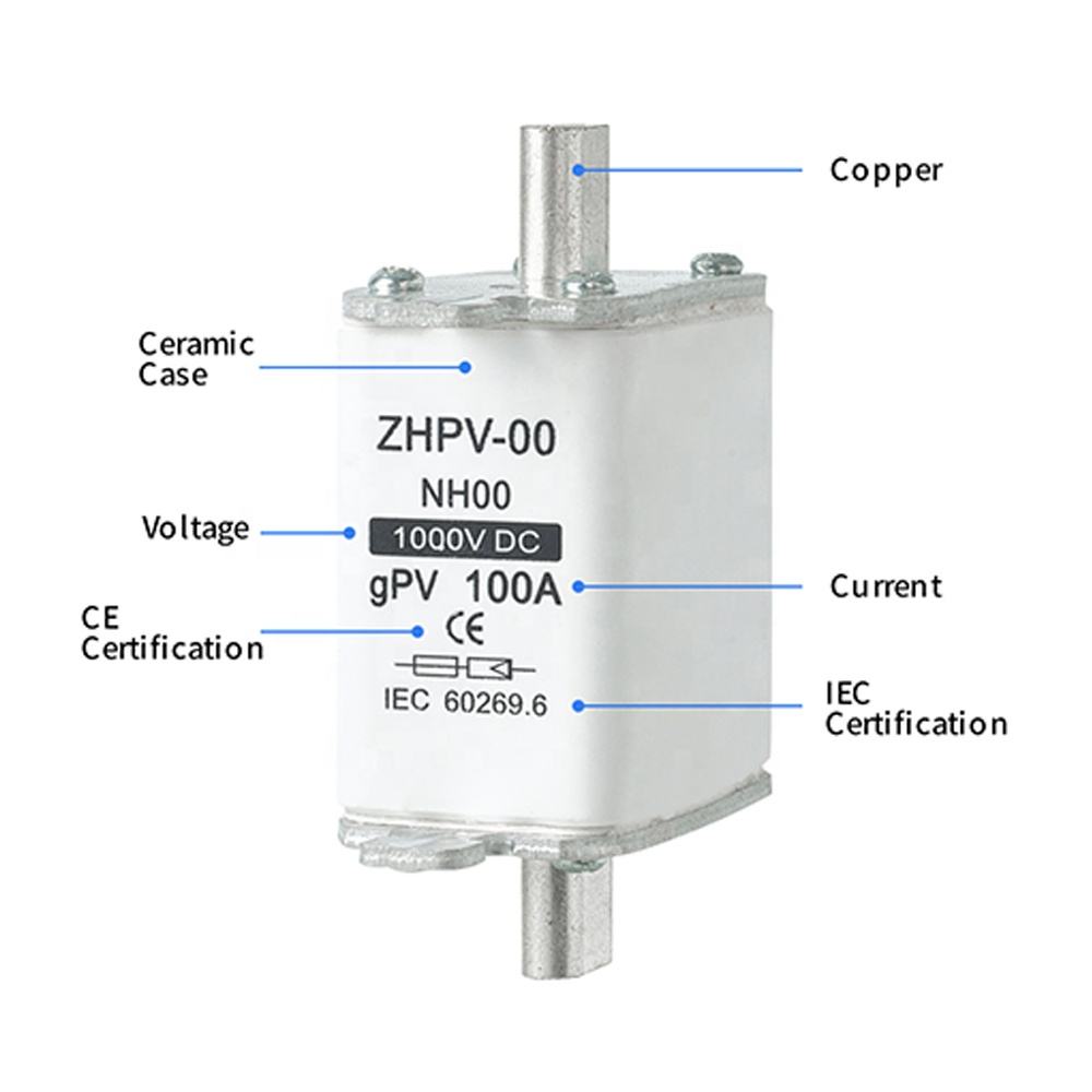NH00-1000V IEC žemos įtampos fotovoltinis peilio saugiklis, plastikinis 80A 6ka trūkimo galia